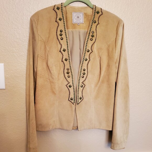Double D Ranch Yoakum Texas Size M Pale Green Suede Leather Jacket with Studs - Picture 1 of 16